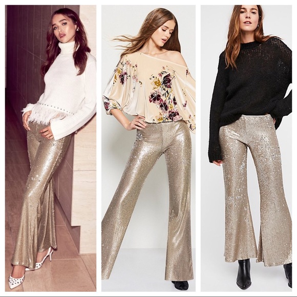 Free People Pants - 🆕 Free People Minx Sequin Flare-leg Pants Size 0